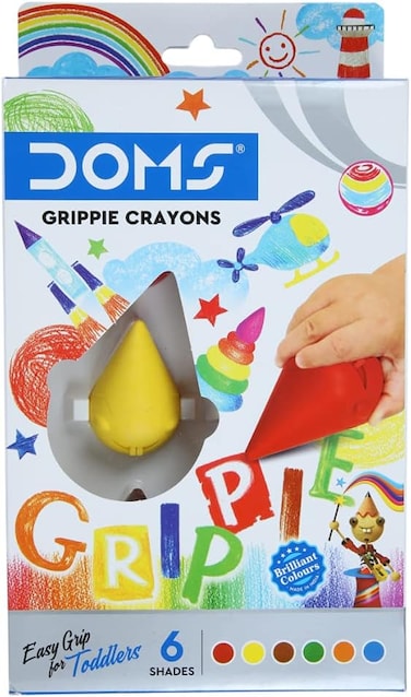 Doms 6 Shades Grippie Crayons Box Pack   Easy Grip For Toddlers   Bright &amp; Intense Colors   Non Toxic Colouring Range, Safe For Children   Pack of 1