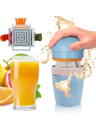 Premium Manual Fruits Juicer Squeezer, 2 in 1 Orange Citrus Juicer Come with 4 in 1 Peeler, BPA Free, 2 Kinds of Operations Making a Variety of Lime Juices, Easy to Use and Clean (Blue)