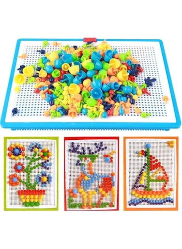 296 Pcs Mushroom Nails PeGBoard Educational Colourful Jigsaw Puzzle Building Blocks Bricks Creative Diy Mosaic Toys For Kids &amp; Toddlers, Perfect Birthday For Girls Boys Age 3 8 Years, 1, Dv00101