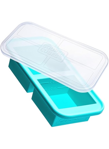 Souper Cubes 2 Cup Silicone Freezer Tray With Lid - Easy Meal Prep Container and Kitchen Storage Solution - Silicone Mold for Soup and Food Storage - Aqua - 1-Pack