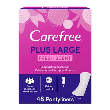 Carefree Plus Large Fresh Scent Pantyliners White super absorbent 48 Liners
