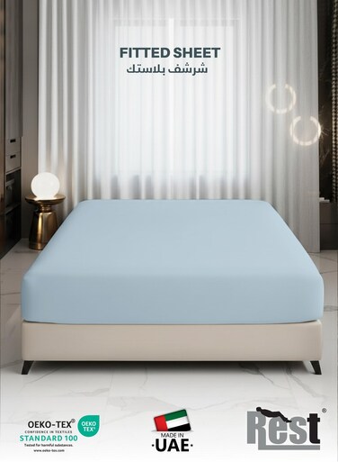 Fitted Bedsheet 90x190+20cm Breathable Plush Sky Blue Fabric with Deep Pockets Machine Washable for Optimal Protection