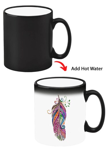 Color Changing Heat Sensitive Ceramic Mug, Image Revealed When HOT Liquid is Added! Feather