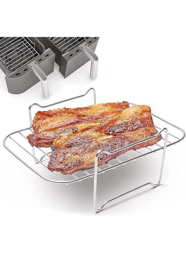 KASTWAVE Air Fryer Rack for Double Basket Fryers, BBQ Rack, Non-stick 304 Stainless Steel Multi-Layer Rack, Universal Deep Fryer Accessories Kits for Outdoor BBQ and Home Air Fryer (13.4 * 20cm)