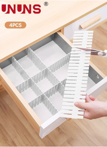 4 Pcs Drawer Divider Adjustable DIY Storage Organizer Drawer Separator For Tidying Clutter Cutlery Makeup Clothes,Desk Box In Kitchen Bathroom Office,Cut At Will