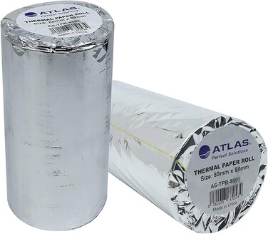 Atlas POS Receipt Thermal Paper  80x80mm Thermal Paper  2 Rolls/Pack Premium Cash Register Applicable To Bank Queues, Hospitals, Hotels, Restaurants, Supermarkets, Convenience Stores