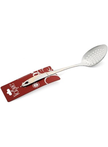 Vague Stainless Steel Wavy Golden Serving Spoon with Hole, 28 cm Size, Silver