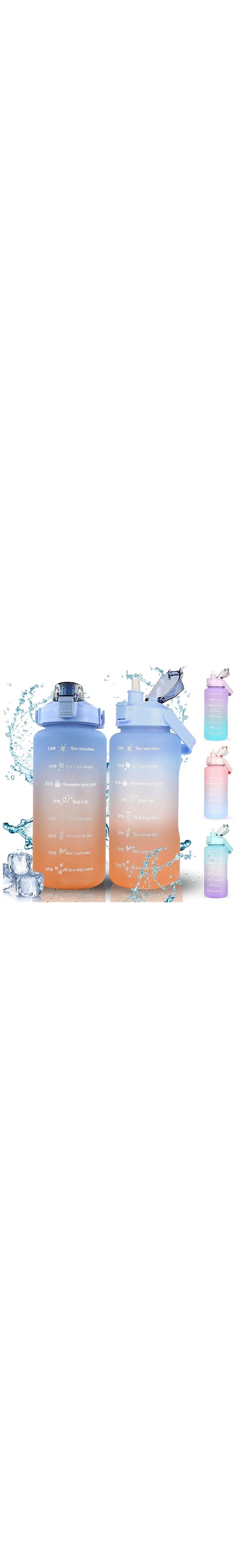 RKINC Water Bottle, 2L Motivational Water Bottle, Sport Drinks Gym Sipper Large Capacity Drinking Bottle with Straw, Marker &amp; Holding Strap, Reusable 67 OZ Leakproof BPA Free Water Jug (Blue-Orange)