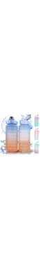 RKINC Water Bottle, 2L Motivational Water Bottle, Sport Drinks Gym Sipper Large Capacity Drinking Bottle with Straw, Marker &amp; Holding Strap, Reusable 67 OZ Leakproof BPA Free Water Jug (Blue-Orange)
