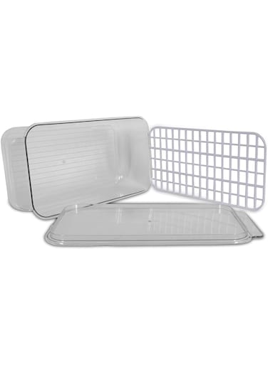 Freshness First with SHOPPING VIBES Clear Acrylic Fridge Organizer with Lid &amp; Built-In Strainer to Maintain Crisp Fruits and Veggies Every Day (Medium)