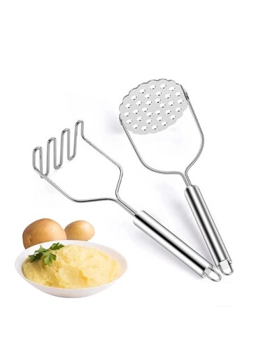 Pack Potato Masher, Heavy Duty Stainless Steel Potato Masher Kitchen Tool For Avocado, Mashed Potatoes, Beans, Vegetables etc., Silver