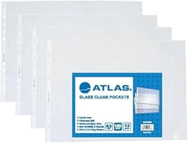Atlas PP Glass Pockets, A3 x 120 Micron Size, Clear
