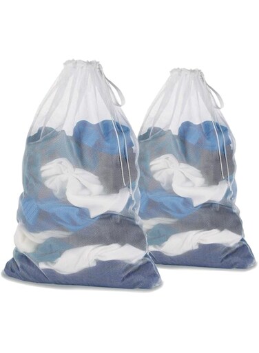 Ruibo Mesh Laundry Bag with Drawstring for Delicates, Washing Machine,Traveling,College,Dirty Clothes/Net Big Size Heavy Duty Reusable Door Foldable/Garment White 2 Pack