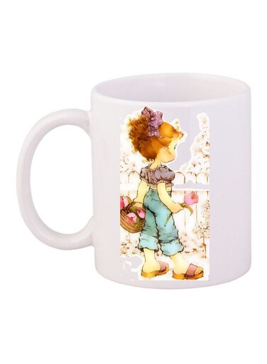 Girl Printed Coffee Mug White/Brown/Blue 11ounce