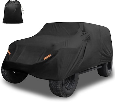 X AUTOHAUX Car Cover for Jeep Wrangler JK JL YJ TJ 4 Door 2007-2023 Outdoor Waterproof Sun Rain Dust Wind Snow Protection w/Driver Door Zipper Black