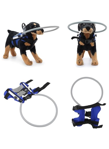 Cryfokt Blind Pet Anti-Collision Ring, Adjustable Bumper Blind Halo for Dogs Cats, Harness Guiding Device Pet Halo for Blind Dogs Protective (Blue)