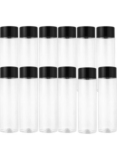 12-Pcs 350ml CLEAR Plastic Juice Bottles with Caps &acirc;&euro;&ldquo; BPA FREE Reusable Water Bottle LEAK PROOF Empty Drink Containers Milk Smoothie Protein Shake Fresh Juice Detox Water Bottle Travel Gym Kids Zamzam Beverage Storage Bottles