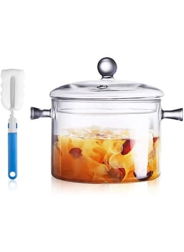 onisall Glass Saucepan with Cover- 1.5 Liter1479ml Handmade Glass Pot with handle, Heat Resistant Cooking Pot/Pan Cookware for Soup, Pasta, &amp; Baby Food