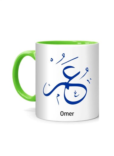 Styles Arabic Calligraphy Name Omer Printed Mug White/Green