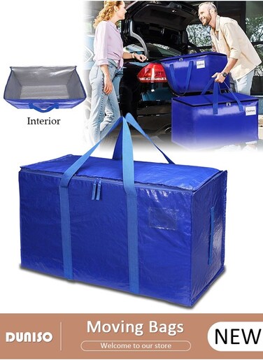 Large Moving Bags, Heavy Duty Moving Storage Tote Bags with Tag Port, Foldable Clothes Storage Bags with Zippers and Reinforced Carrying Handles, Storage Bags for Travelling, Moving, Camping