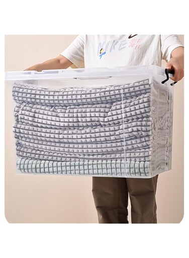 IEW Transparent Storage Box With Wheels &amp; Lockable Lid Plastic Toys Organizer Large Households Container Stackable Clear Storage Bin for Clothes Bedspreads Kitchen Supplies (1PC, L)