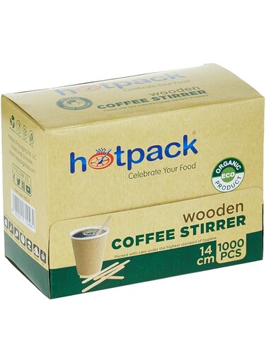 Hotpack Disposable Wooden Coffee Stirrer 14cm- 1000Pcs