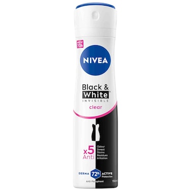 NIVEA Black &amp; White Invisible Antiperspirant Deodorant Spray for Women, Clear, 72H Active Protection, 150ml
