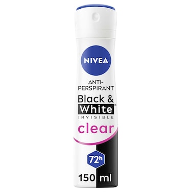 NIVEA Black &amp; White Invisible Antiperspirant Deodorant Spray for Women, Clear, 72H Active Protection, 150ml
