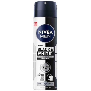 NIVEA MEN Black &amp; White Invisible Antiperspirant Deodorant Spray, Original, 72H Active Protection, 150ml