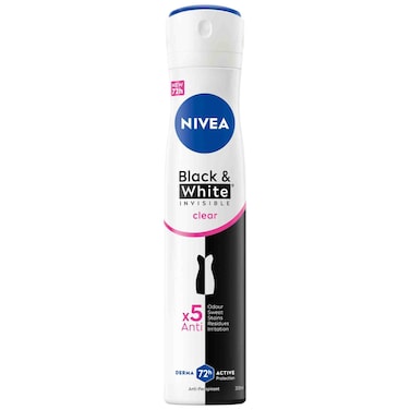 NIVEA Black &amp; White Invisible Antiperspirant Deodorant Spray for Women, Clear, 72H Active Protection, 200ml