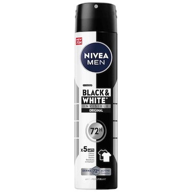 NIVEA MEN Black &amp; White Invisible Antiperspirant Deodorant Spray, Original, 72H Active Protection, 200ml