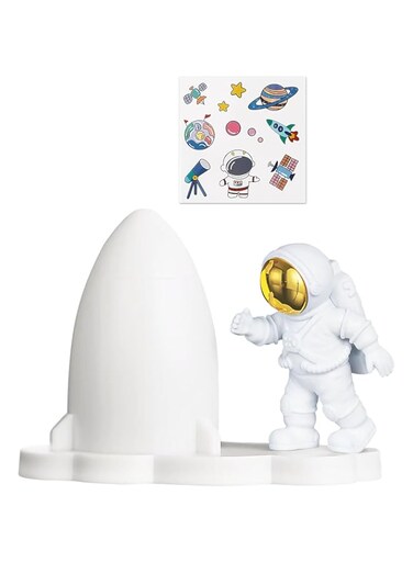 Cxqbsmy Astronaut Rocket Ornaments, Gold Astronaut Decor Statues Rocket light with DIY Stickers, Astronaut Space Theme Tabletop Toy Rocket Nightlight for Cake Decoration Birthday Party(Gold Mirror)