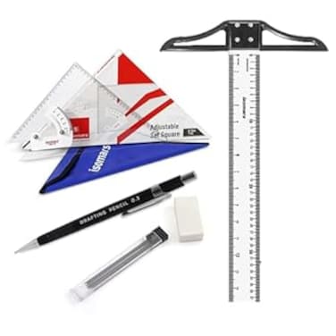 Isomars Adjustable Set Square 12", T-Square 24" &amp; Draftex Pencil 0.5mm with 10 Leads &amp; Eraser