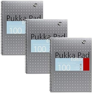 Pukka Pad, A4+ Metallic Editor Pad 3 Pack - Wirebound Notebook with 8mm Lines and 80GSM Paper - 100 Pages