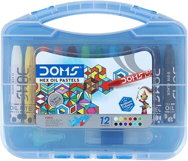 DOMS Non-Toxic Hexagonal Jumbo Oil Pastel Set in Plastic Carry Case (12 Assorted Shades x 4 Set)