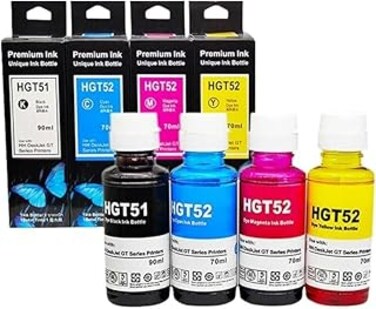 4-Pack GT53XL/GT51XL GT52 Compatible Refill Ink Replacement for GT53XL GT53 GT52 GT51 Ink Bottle to Use for DeskJet GT5810, 5820, DeskJet GT and Smart Tank Series of Printer
