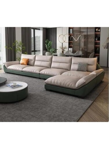 Galaxy Design Gazini Overstuffed Multifunction Wooden frame furniture sofa living room set PU leather (2 Seat 190cm, Green+Beige)