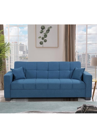 Galaxy Design Alba Sofa Cum Bed I Sleeping Fabric Sofa I Three Seat Sofa Bed I Modern Design Living Room Sofa K-S399 Blue 180X110X75 Cm