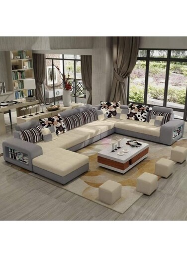 Galaxy Design Holly Sectional Sofa Set &ndash; Wood Frame &amp; Cotton Fabric Upholstered Corner Sofa for Living Room, Apartment Furniture Beige