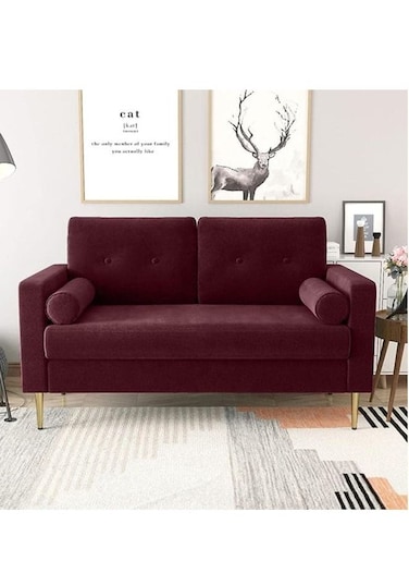 Galaxy Design 2 Seater Fabric Sofa Two Seat Sofas Modern Design Living Room sofa set or Office/Bedroom/Living Room - Dark Red (L 142 x W 83 x H 84 cm)
