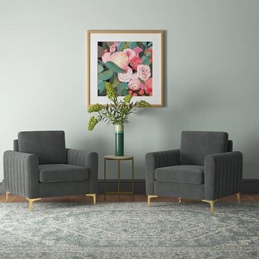 Galaxy Design Gillette Upholstered Velvet Bedroom Chair Loveseat - Luxury Accent Seating for Modern Bedrooms &amp; Living Rooms (GREY)