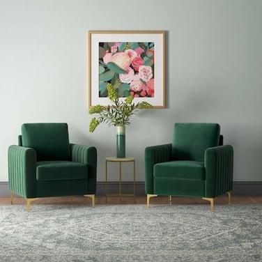 Galaxy Design Gillette Upholstered Velvet Bedroom Chair Loveseat - Luxury Accent Seating for Modern Bedrooms &amp; Living Rooms (GREEN)