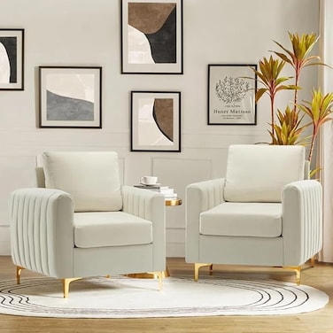 Galaxy Design Gillette Upholstered Velvet Bedroom Chair Loveseat - Luxury Accent Seating for Modern Bedrooms &amp; Living Rooms (BEIGE)