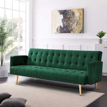 Galaxy Design Claude Sofa Bed I Sleeping Fabric Sofa I Metal Leg, Three Seat Sofabed I Modern Design Living Room Furniture Set (L 191 x W 81 x H 75.5 cm   L 191 x W 97 x H 39 cm) - Green