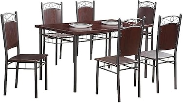 Galaxy Design Wooden Steel Metal Dining Table Chairs Set K-22946 Modern Dinner Desk 6-Chairs for Dining Room Kitchen Lounge Adjustable Table Comfortable chairs, Cafeteria Set Chairs Table K-22944