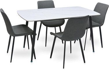 Galaxy Design Modern 5-Pieces Dining Table Chairs Set Dinner Table1 &amp; 4Chairs for Dining Room Kitchen Lounge Table Comfortable chairs, Coffeeshop Cafeteria (GREY WHITE/WITHOUT ASSEMBLY)