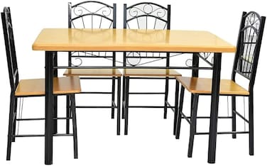 Galaxy Design Wooden Steel Metal Dining Table Chairs Set Modern Dinner Desk 4-Chairs for Dining Room Kitchen Lounge Adjustable Table Comfortable chairs, Cafeteria Set Chairs Table KRT85