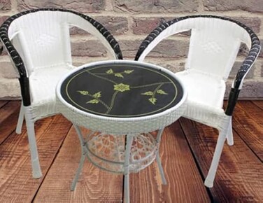 Galaxy Design  Rattan Dining Table with 2 chairs white &amp; Black