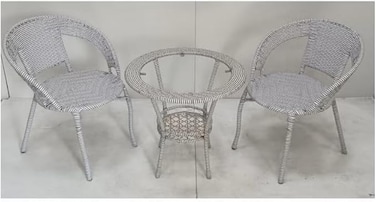 Galaxy Design 3-Pieces Patio Rattan Dinning Set Table with Wicker Glass Top Modern Waterproof Set Chairs for Home, Garden &amp; Lawn, Outdoor Indoor, Beach, Kitchen, Dining Room Color - (White/Black)