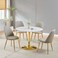 Galaxy Design 4 seater Round Glass Dining Table   Strong And Sturdy Dinner Table Without Chairs   4 Seater Table Only  Modern Design Desk Furniture For Home Dining Room L100xW100xH73 cm-White/Gold